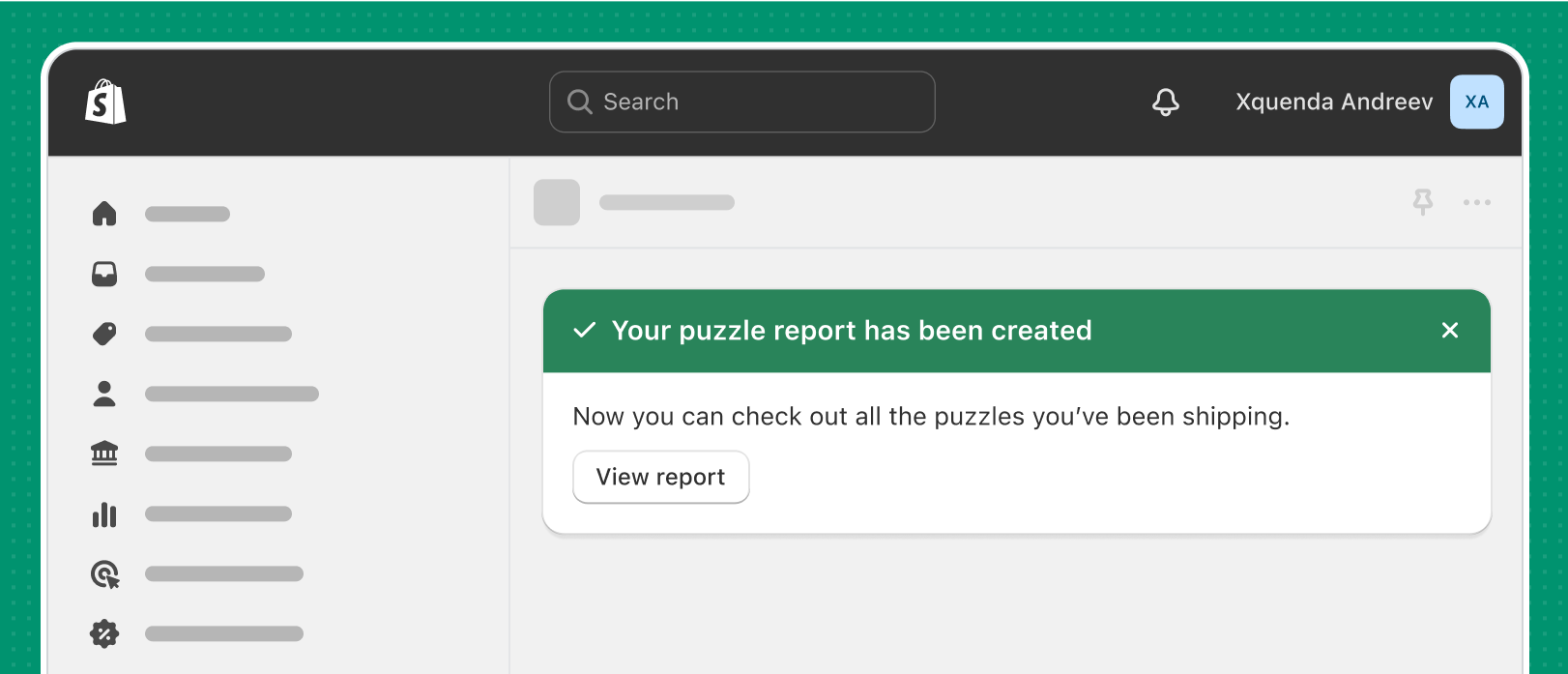 A dismissible success banner in green that reads "Your puzzle has been created" and contains a "View report" button.
