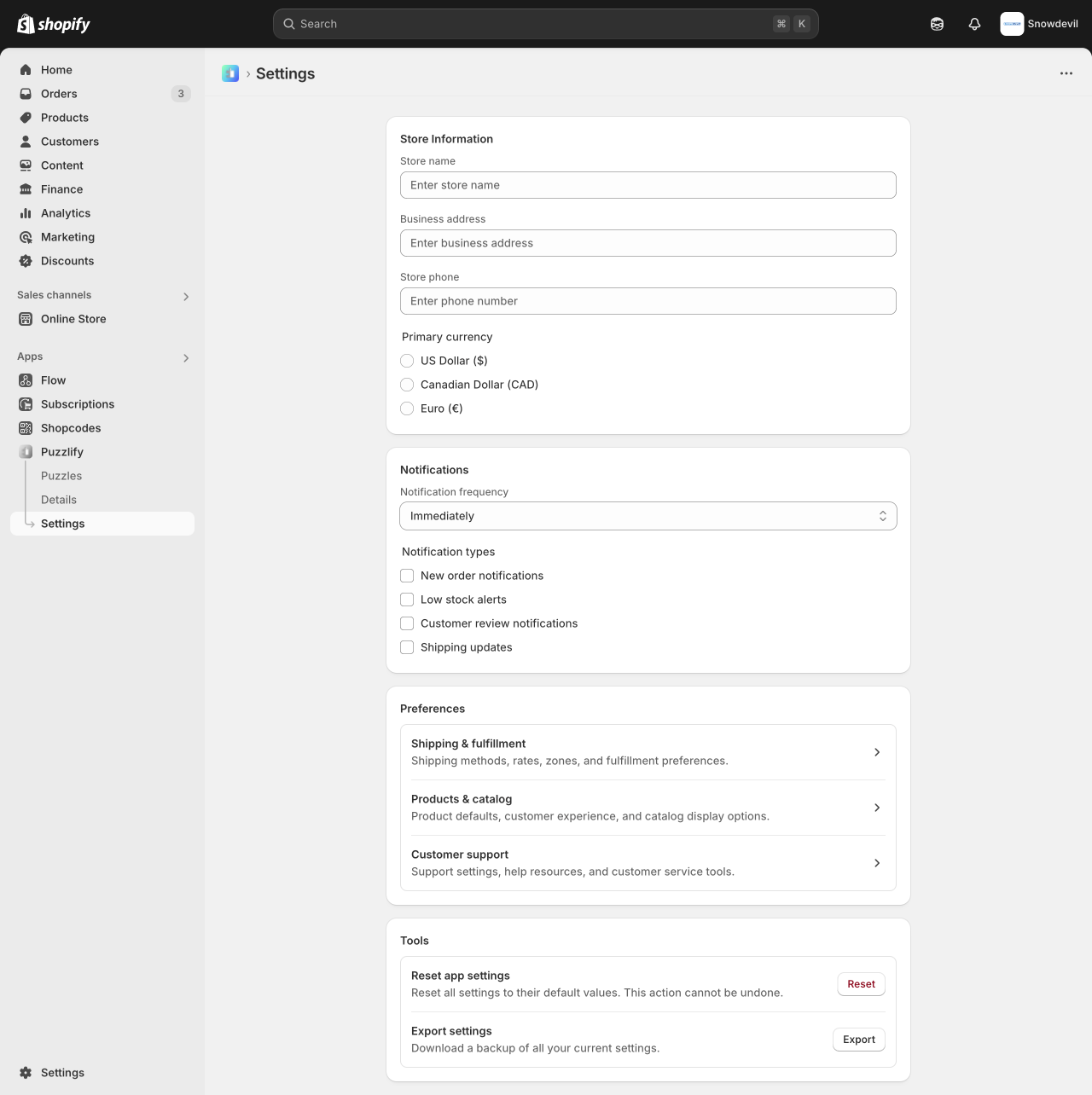 Preview of the settings pattern