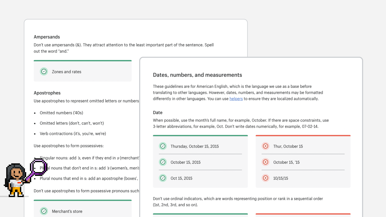 The Polaris grammar and mechanics page, which explain guidelines for using special characters, dates, numbers, and measurements.