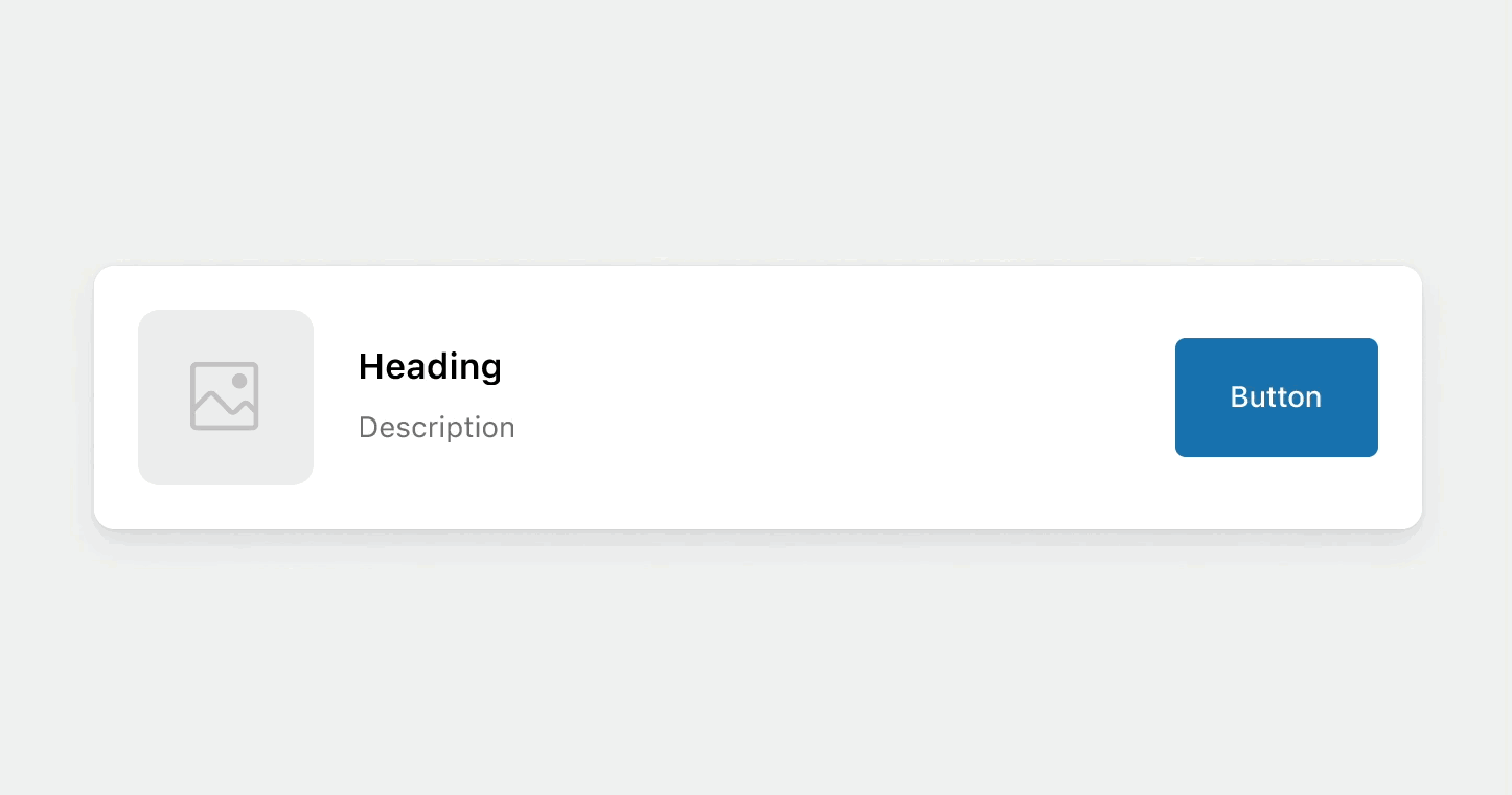 An animation of a card that contains an image, heading, description, and button, shifting and transforming into highly customized versions of the same UI to reflect each merchant's unique branding.